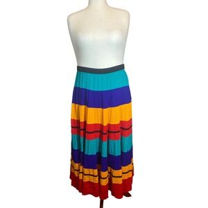 Carole Little Sport Vintage Striped Maxi Skirt Rainbow Crepe Rayon Womens 12